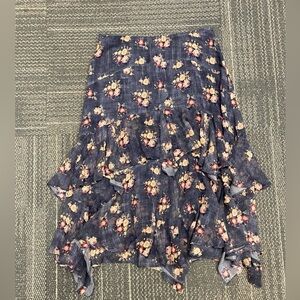 Peruvian Connection Blue Floral Tiered Midi Skirt Size US 8